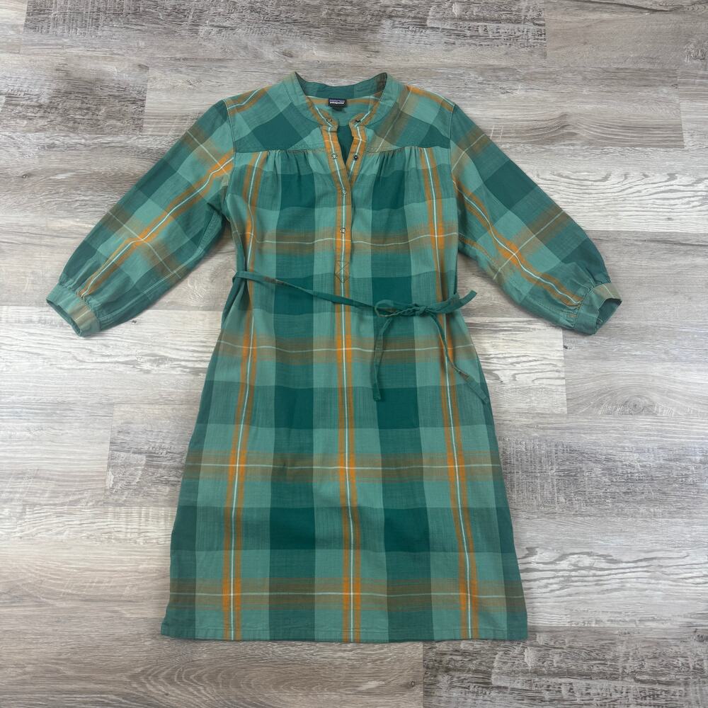 Patagonia Settlers Organic Cotton Plaid Shirt Dress Belted Gorpcore Fall 0 XS